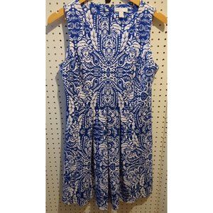 Charter Club Petite Blue White Floral Sleeveless Dress Medium Pleated Zip